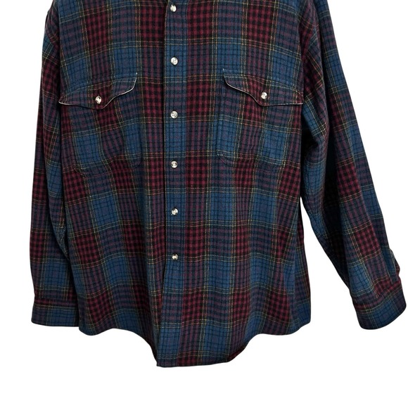 Eddie Bauer Men's XL Wool Vtg 90's Plaid Shirt Red Green Multi Outdoor - Picture 5 of 16